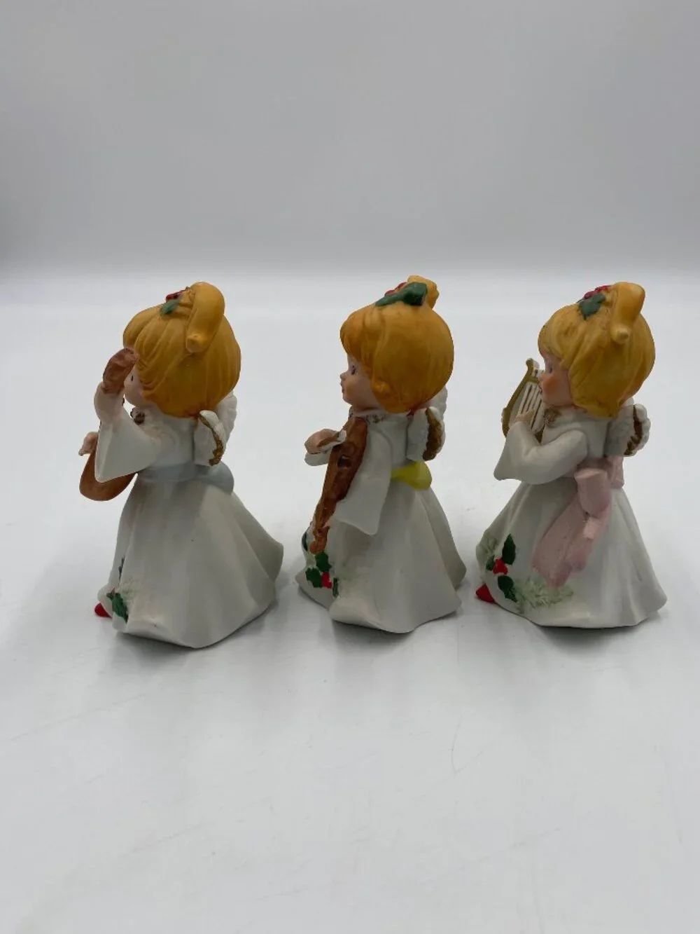 Homco Christmas Angels Playing Instruments Set of Three #5551 Violin Harp Lute